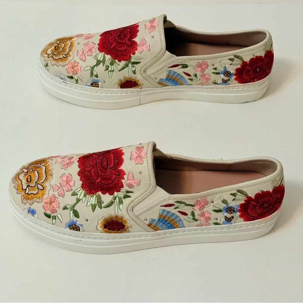Alice + Olivia Sz 8 leather Sasha Floral Embroidered Slip-On Platform Sneakers - Picture 3 of 9